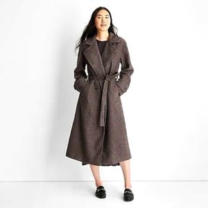 Women's Front-Tie Notched Lapel Double Breasted Long Coat - Future Collective